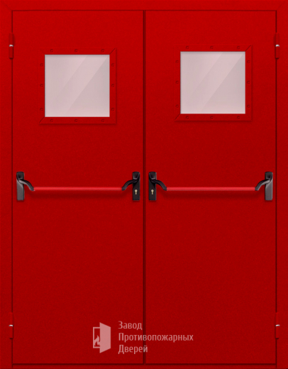 Фото двери «Двупольная со стеклопакетом и антипаникой (красная)» в Бронницам