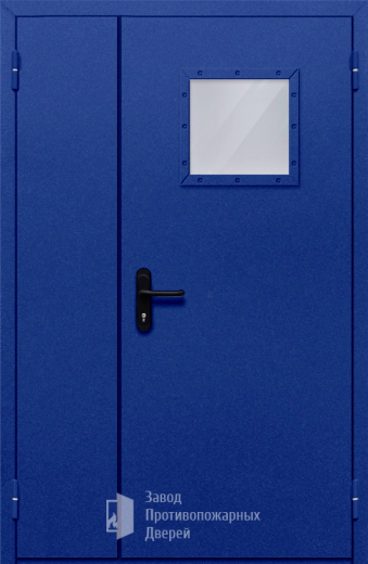 Фото двери «Полуторная со стеклопакетом (синяя)» в Бронницам