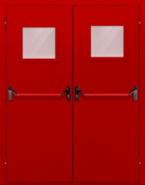 Фото двери «Двупольная со стеклопакетом и антипаникой (красная)» в Бронницам