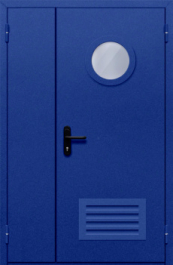 Фото двери «Полуторная с круглым стеклом и решеткой (синяя)» в Бронницам