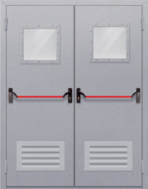 Фото двери «Двупольная со стеклопакетом и решеткой (антипаника)» в Бронницам