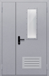 Фото двери «Полуторная со стеклом и  решеткой» в Бронницам