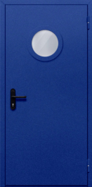 Фото двери «Однопольная с круглым стеклом (синяя)» в Бронницам